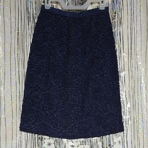 Vintage Elegant Navy Blue Fully Lined Lace Midi Skirt